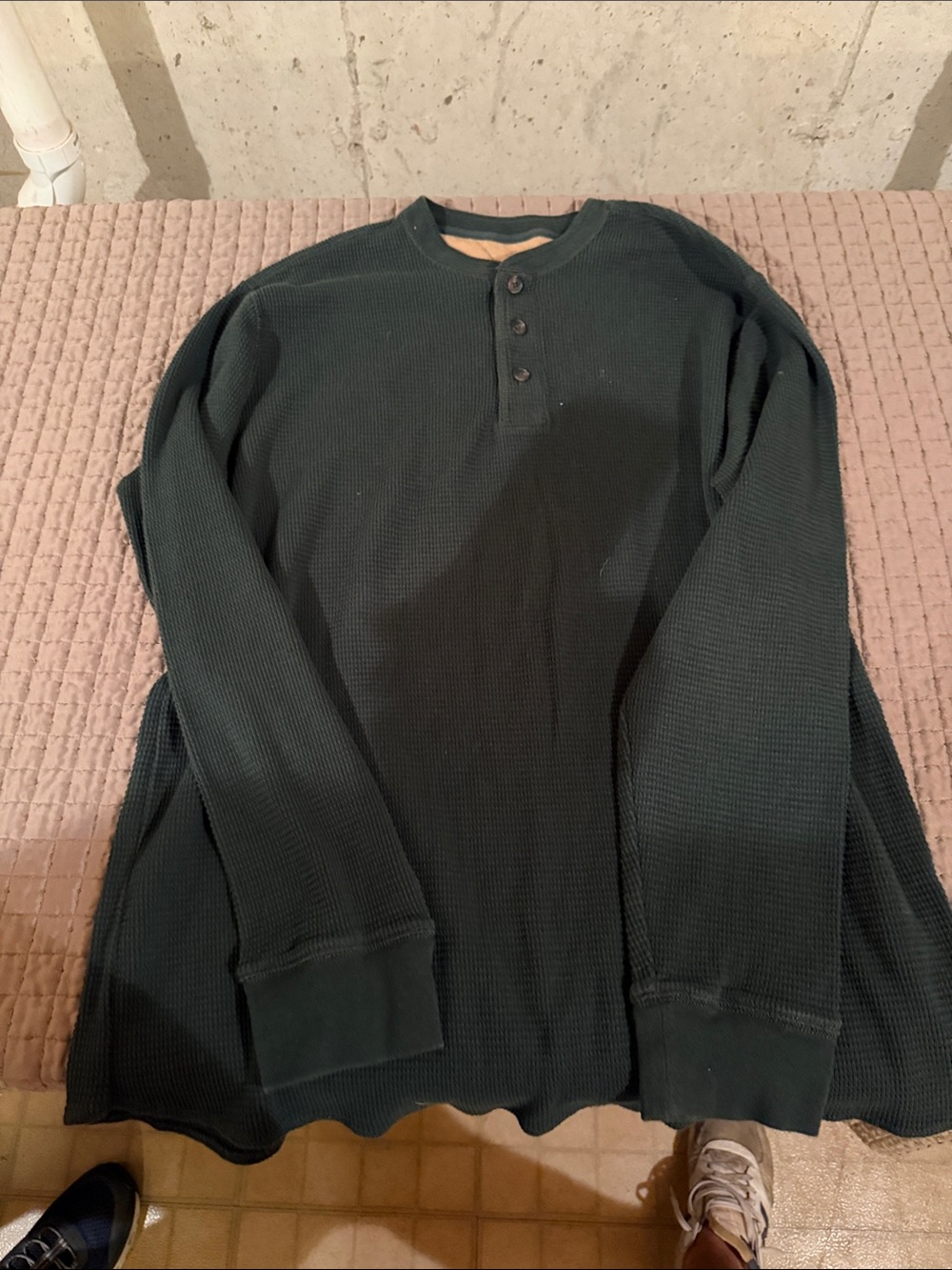 Eddie Bauer Dark Green Waffle Henley Long-Sleeve Shirt